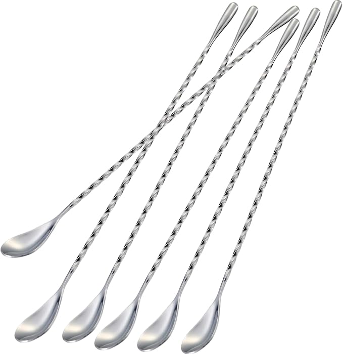 Bar Spoon Cocktail Mixing Stirrers, 12” Long Handle, Long Drink Spoons by Briout
