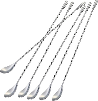 Bar Spoon Cocktail Mixing Stirrers, 12” Long Handle, Long Drink Spoons by Briout