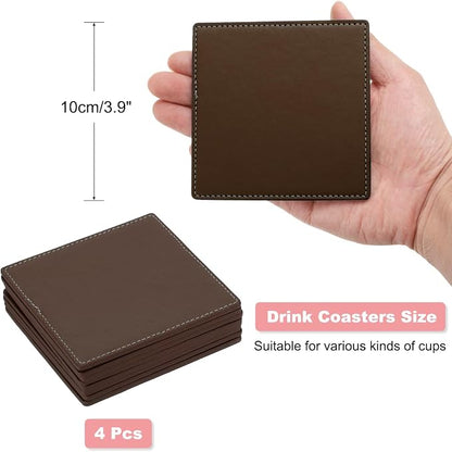 uxcell Square Drink Coasters Set of 4 White Stitched Dual Sided Non-Slip - Image 2