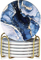 Drink Coasters with Holder 6 Pack, Ceramic Marble Style, Absorbent Abstract by Brillirare