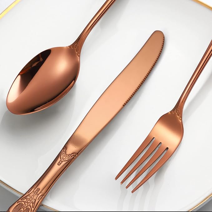 Royal Flatware Set for 4 Copper/Rose Gold Silverware Stainless Steel Cutlery 20 - Image 6