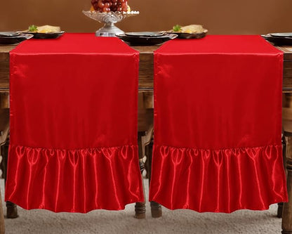 2 Pack Red Satin Table Runner 12 x 108 Inch | Ruffle Design, Luxurious Dining - Image 3