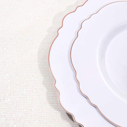 WDF 100pcs Rose Gold Plastic Plates-Baroque White &Rose Gold Disposable Plates including 50Plastic Dinner Plates 10.25inch,50Salad Plates 7.5inch for Wedding & Parties