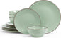 Famiware Venus Plates and Bowls Sets, 12 Pieces Stoneware Speckled Dinnerware Sets, Dishes Set for 4, Microwave and Dishwasher Safe, Matte Light Green