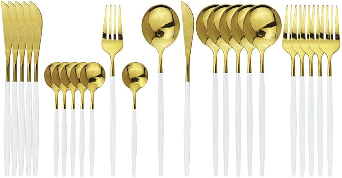 JASHII Flatware Serving Set 24 Piece, Stainless Steel Silverware Set, Modern by JASHII