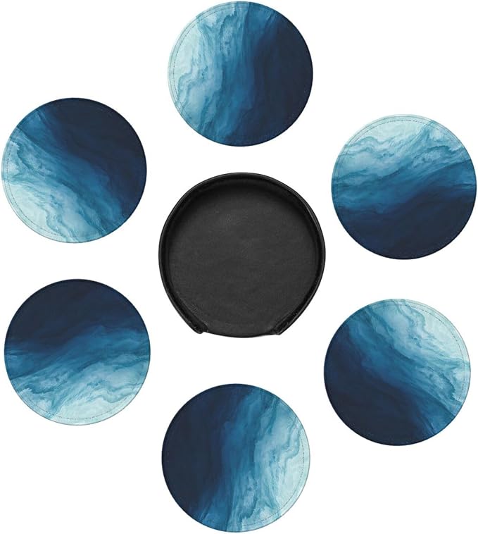 6 Pcs Blue Modern Art Leather Coasters - Image 7