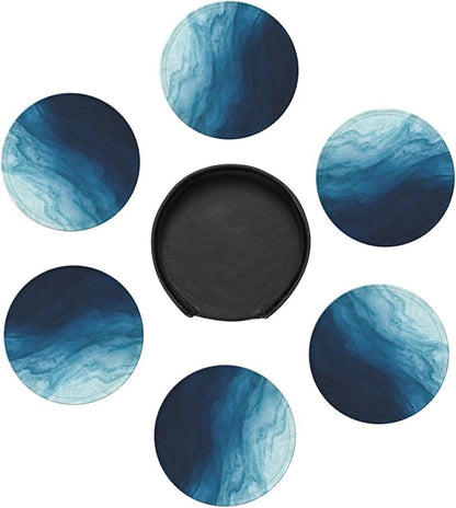 6 Pcs Blue Modern Art Leather Coasters - Image 7