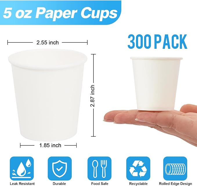 300 Pack 5oz Disposable Paper Cups, Small Bathroom Cups | Food-grade, Leak - Image 2