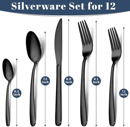 Hunnycook 60-Piece Black Silverware Set - Image 2
