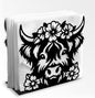 Highland Cow Decorative Black Metal Napkin Holder for Table, 5.3" x 4.8" x 2" Animal Flower Standing Napkin Holder for Home Kitchen Restaurant Picnic Party Coffee Bar Dining Room