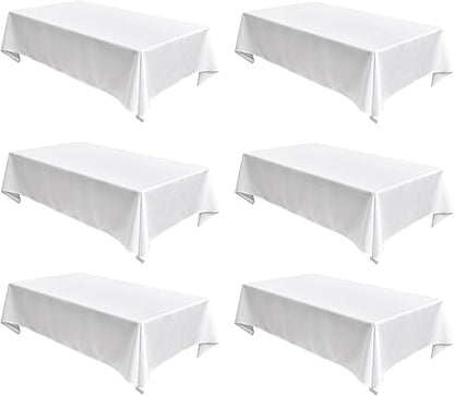 Fitable Faux Linen White Tablecloths for Rectangle Tables - 90 x 132 Inch - 6 Pack Fabric Textured Washable Table Clothes Floor Lenghth Table Covers for Wedding, Party, Banquet, Birthday