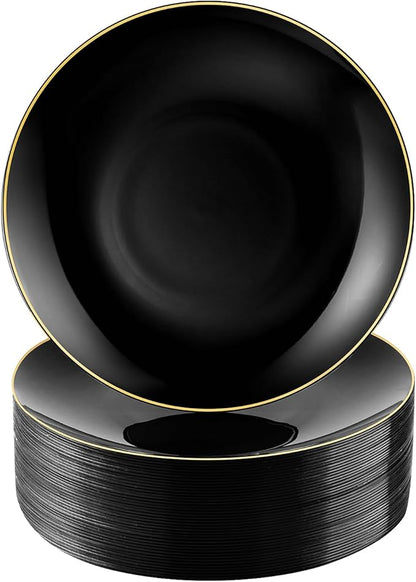 100 PCS Black Gold Plastic Plates, 7 inch Black Disposable Plates for Party, Disposable Dessert Plates for Party, Graduation, Birthday, Wedding