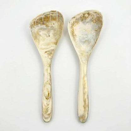 SS CRAFTS INDIA Premium 11" Marbled White & Brown Resin Salad Servers | Set of by SSCraftsIndia