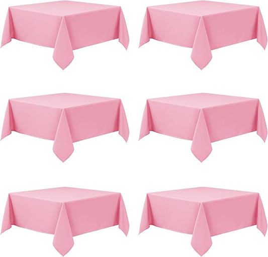 6-Pack Pink Tablecloths for Square Tables, 70 x 70 Inches, Stain-Resistant Polyester Fabric for 3 Foot Tables - Washable Table Covers for Weddings, Banquets, Birthday Parties, Events