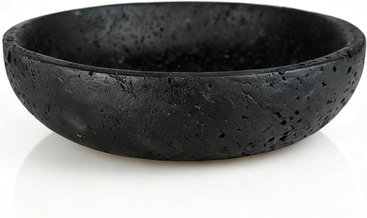 Black Travertine Bowl, 7.8" Luxurious Natural Stone Centerpiece Bowl for Modern Home Decor, Handmade Fruit Bowl, Jewelry Dish, Sophisticated Tabletop Sculpture