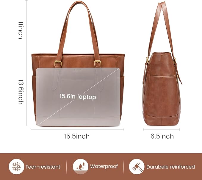 LOVEVOOK Laptop Tote Bag for Women, Leather Work Computer Briefcase Bag | Large - Image 4