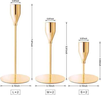 French Gold Taper Candle Holders for Wedding Table Centerpiece,Tall Taper Candlestick Holders Bulk Set of 6,Metal Candle Stick Holders for Dinning or Mantel Centerpiece,Party Home Decor
