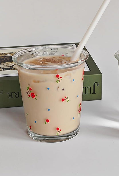 2 Pack 12 OZ Cute Floral Glass Cup French Drinking Glasses | Thick Sturdy - Image 6