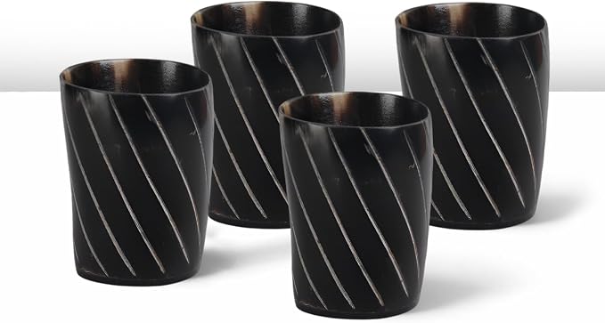 Handicrafts Home Viking Horn Shot Glasses Set of 4, Handmade Natural Ox Horn by HandicraftsHome