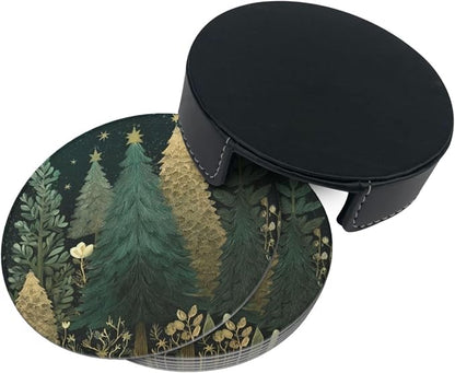 Vintage Green Gold Christmas Tree Coasters - Image 7