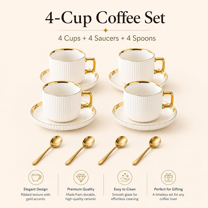 Ceramic Coffee Cup and Saucer Set - Image 2