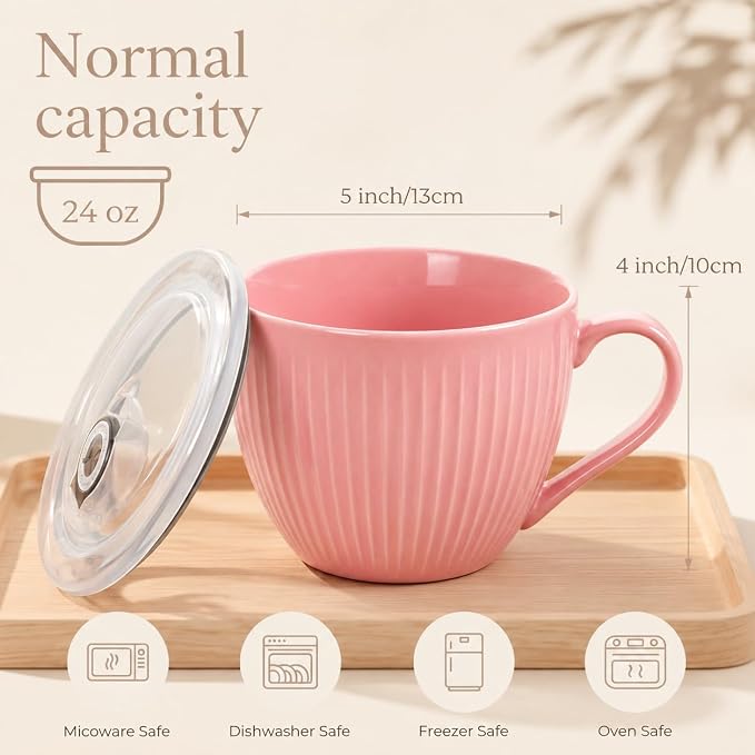 24oz Soup Mug with Handle & Lid, Microwave Soup Bowl/Cup, Ice Cream and - Image 2