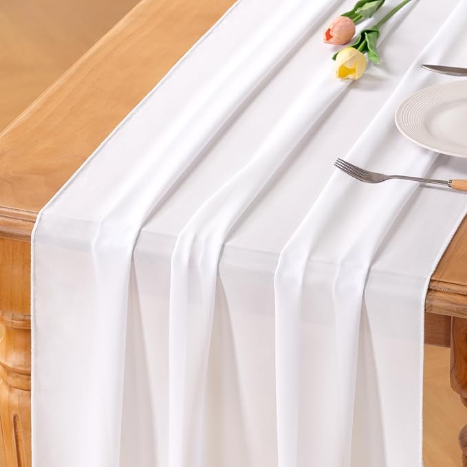 White Chiffon Table Runner Summer Boho Wedding Birthday Party Decor | 14ft by Socomi