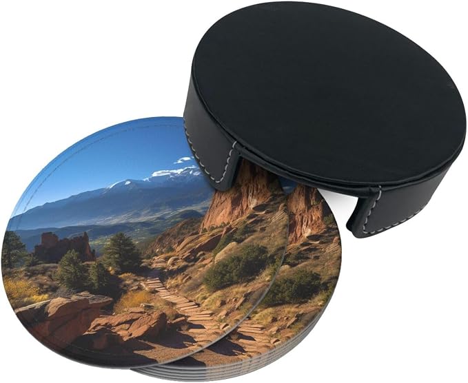 6Pcs PU Leather Coaster for Drinks, Pikes Peak Colorado Cup Coasters - Image 8