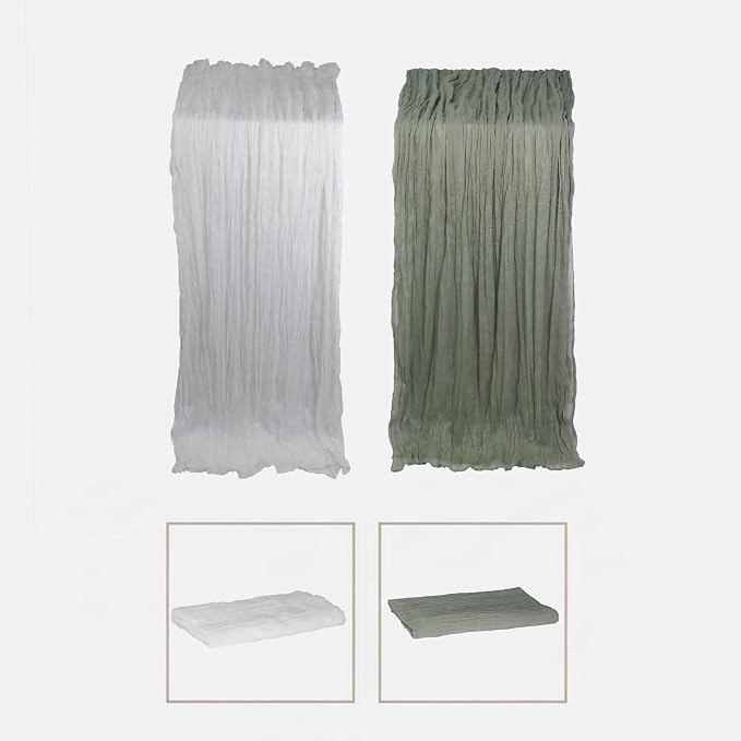 Cheesecloth Table Runner 2 Pack White and Sage Green, Boho Gauze Table Runner - Image 2