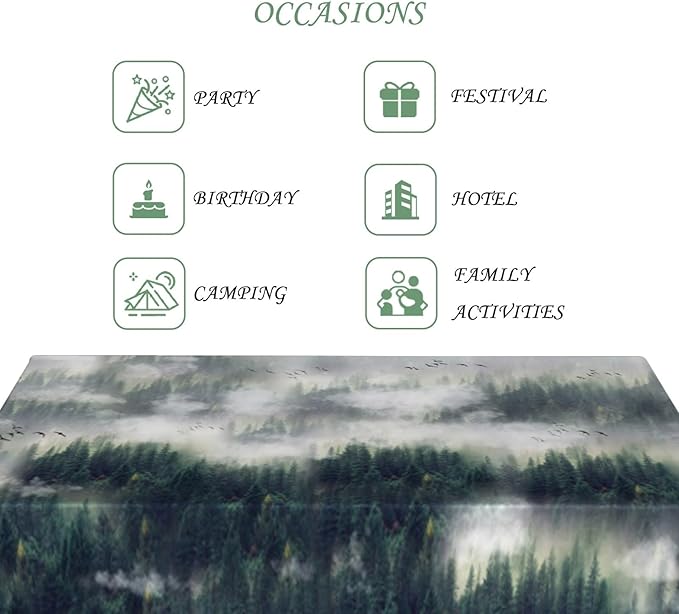60x120 Inch Nature Rectangular Tablecloth Bird Fog Pine Tree Dreamland Table Cloth Waterproof Durable Table Cover for Holiday Picnic Outdoor BBQ Decor