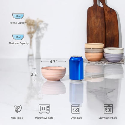Selamica Ceramic Ice Cream Bowls, 12 OZ Dessert Bowls Set of 6, 4.7 Inch Small - Image 3