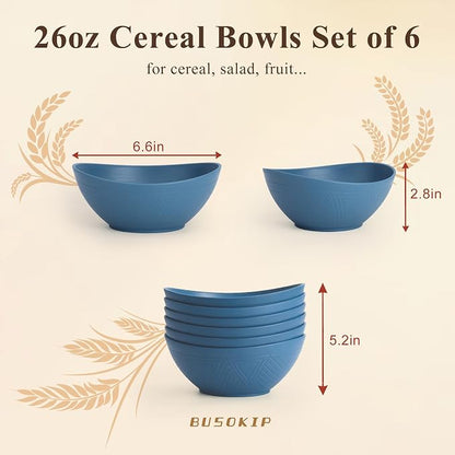 26oz Wheat Straw Bowls Sets of 6, Unbreakable & Stackable Ramen Bowl, Microwave - Image 2