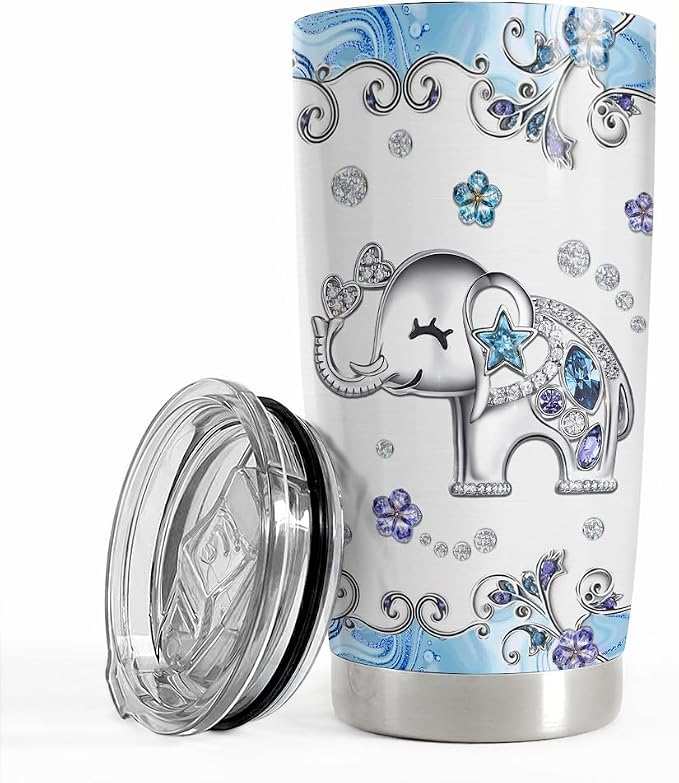 SANDJEST Elephant Tumbler 20oz Jewelry Drawings Stainless Steel Insulated by SANDJEST