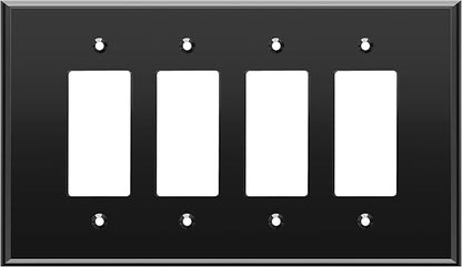 LIDER Reflective Acrylic Decorator Wall Plate, Mirrored Light Switch Plate, Plexiglass Outlet Cover, Acrylic Glass, Oversized 4-Gang 5.25" x 8.88", LWP-34O-ABK, Black
