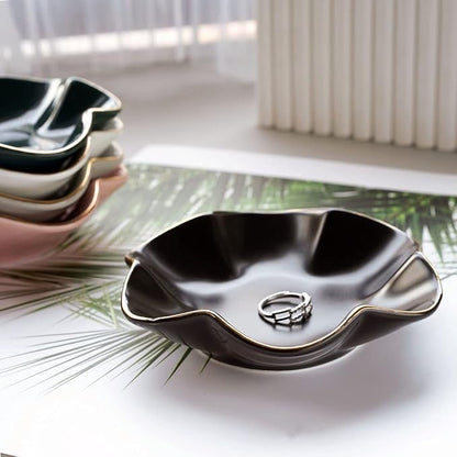 4.7 inch Small Ring Dish, Ceramic Jewelry Holder Tray, Black Catch All Trinket Bowl for Keys Rings Earrings