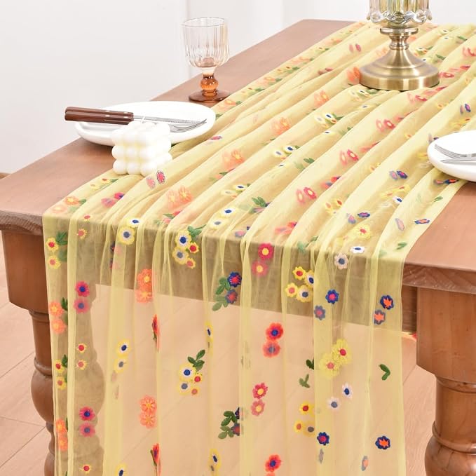 Flower Table Runner Floral Daisy Summer Birthday Party Garden Wedding Decor | by Joanlody