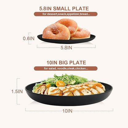 Wheat Straw Dinnerware Sets for 8,Plastic Plates and Bowls Sets 32-Piece, Unbreakable & Lightweight Dish Set, Camping Plates, Cereal Bowls, Cup Sets for Kitchen, Apartment Essentials - Black