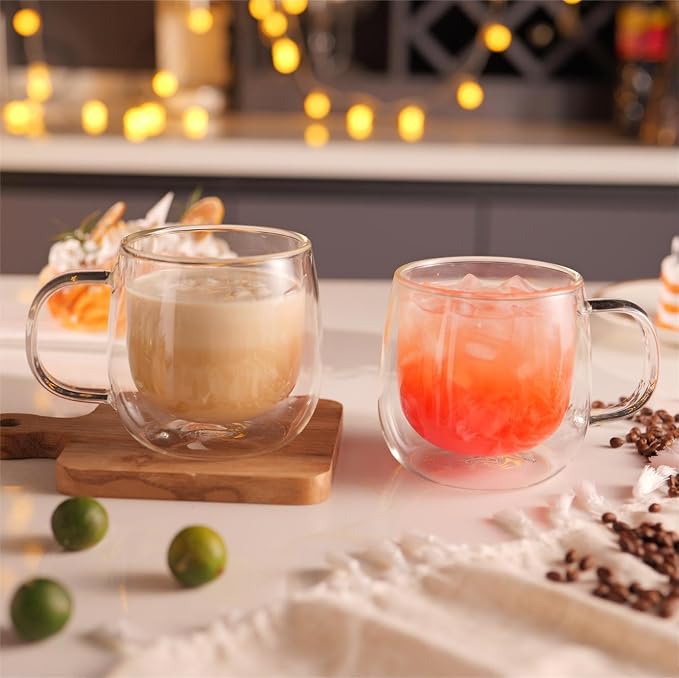 CNGLASS 10oz Double Walled Glass Coffee Mugs, Glass Espresso Mugs - Image 3