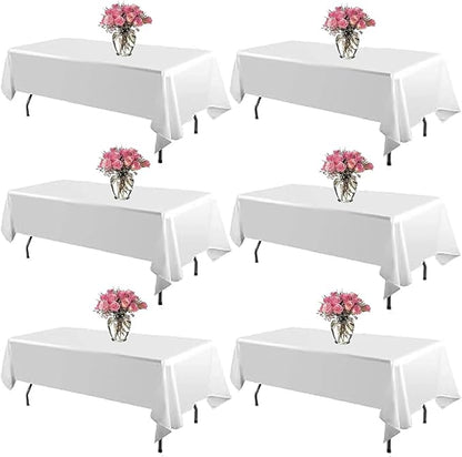6 Pack White Table Cloth 60 x 102 Inch Polyester tablecloths for 6 Foot Rectangle Tables, Stain and Wrinkle Resistant Washable Fabric White Table Covers for Parties, Wedding, Banquet, Dining