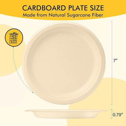 RACETOP Compostable Paper Plates 7 Inch [125 Pack], Disposable Biodegradable Heavy Duty Paper Plates, Made of Natural Sugarcane Fibers, Unbleached Brown, Round