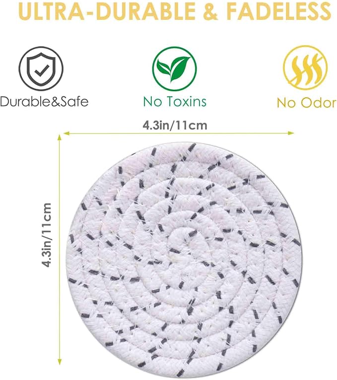 Drink Coasters 8 Pack with Holder, 4-Color Cotton Woven Absorbent Coasters Set - Image 2