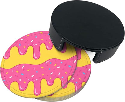 Pop Art Sweet Donut Leather Coasters Set of 6 - Image 3
