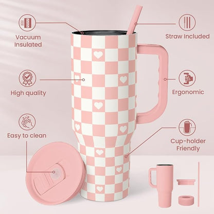40oz Checkered and Heart Tumbler - Image 2