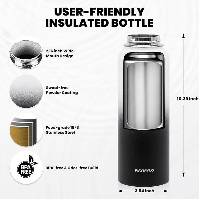 RAYMYLO Insulated Water Bottle 40 oz, Triple Wall Vacuum Stainless Steel | - Image 5