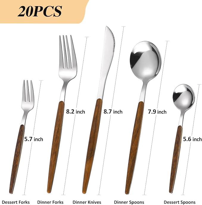 20-Piece Silverware Set with Cake Fork, Stainless Steel Flatware Cutlery Set - Image 2