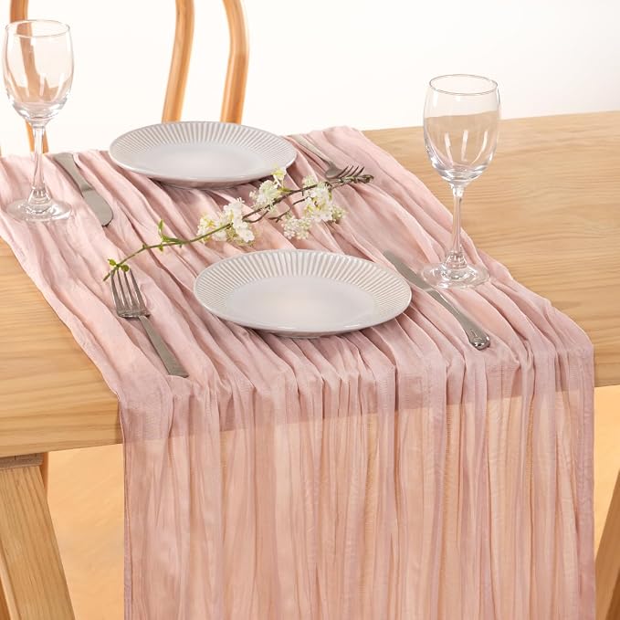8 Pack Pink Table Runner 10ft Rustic Gauze Cheesecloth Table Decor | - Image 7
