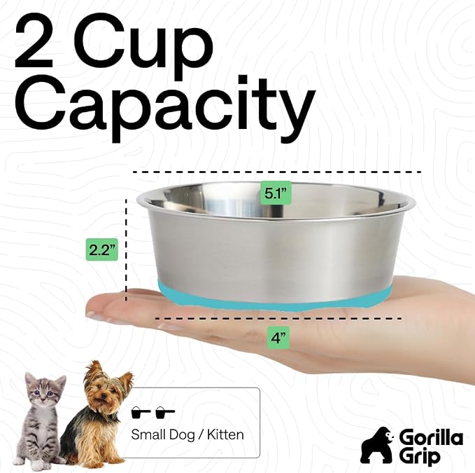 GORILLA GRIP Dog Bowl, Holds 2 Cups, Food Grade 304 Stainless Steel Food and - Image 4