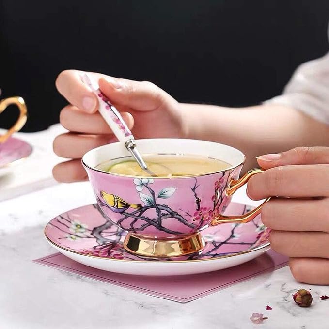 Bone China Cup& Saucer Set, 6.8oz- Birds& Trees - Image 2