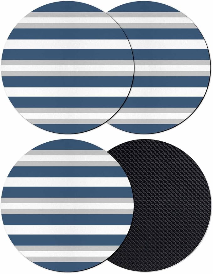 Navy Blue Grey Stripe Coasters Set of 4, Minimalist Farmhouse Striped Soft by PIEPLE