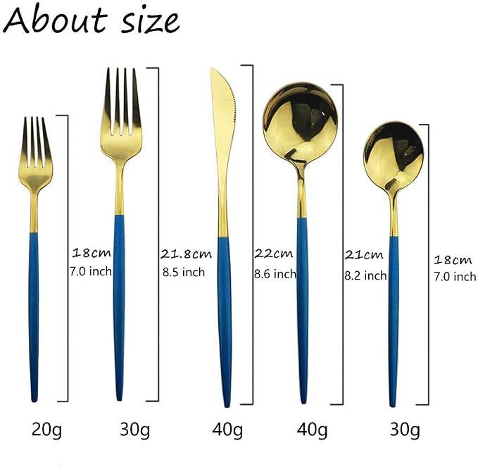 Blue Gold Silverware Set, JASHII 30-Piece Stainless Steel Satin Finish Flatware - Image 2